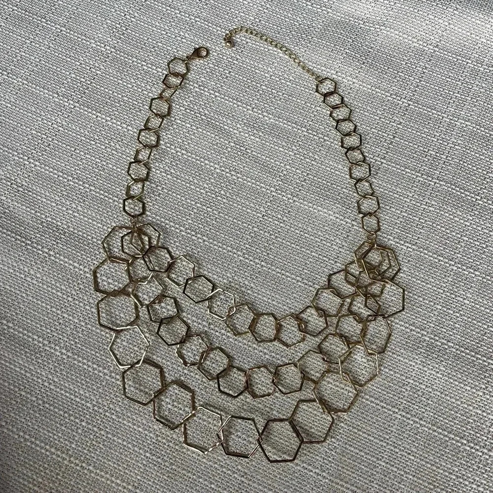 Women's Hexagon 3 Layered Gold Necklace